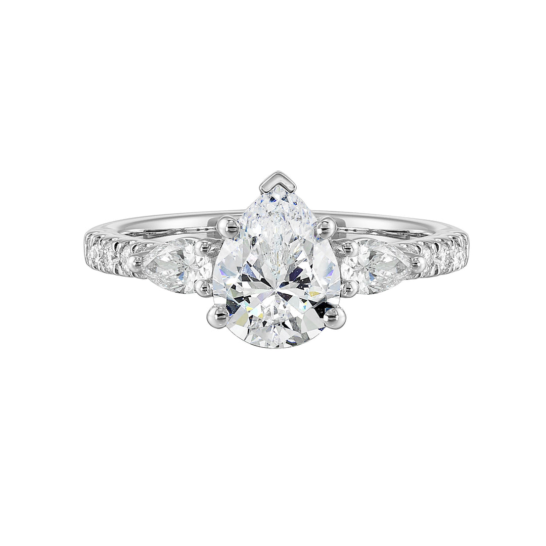 14Kt White Semi Mount 1/2Ctw For 2Ctw Pear Center