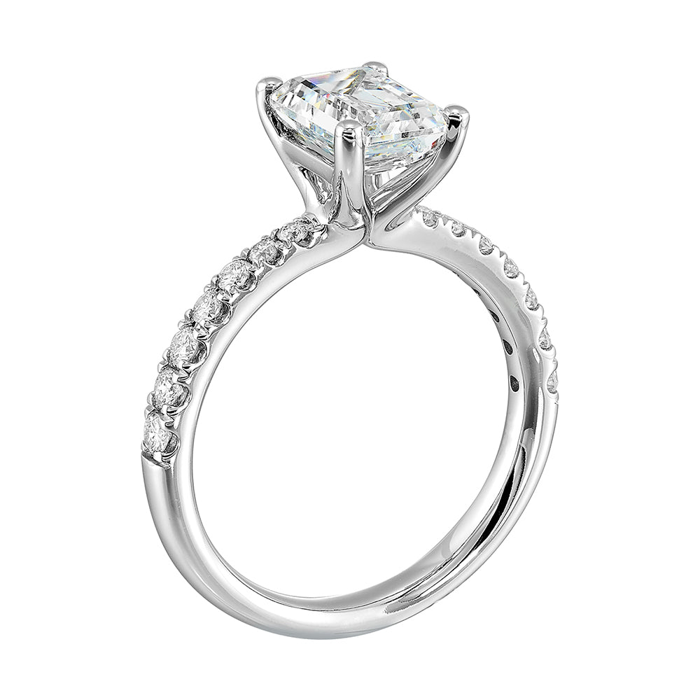 14Kt White Semi Mount 1/4Ctw For 1 1/2Ctw Emerald Cut Center