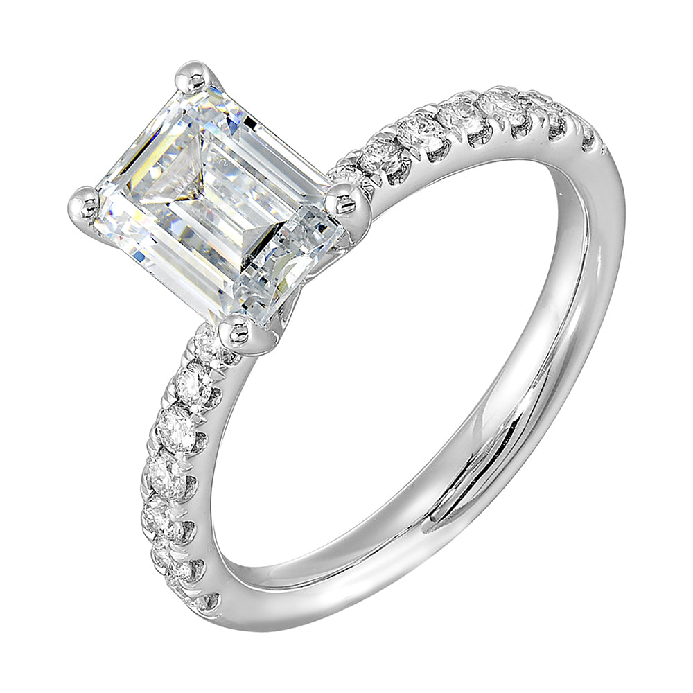 14Kt White Semi Mount 1/4Ctw For 1 1/2Ctw Emerald Cut Center