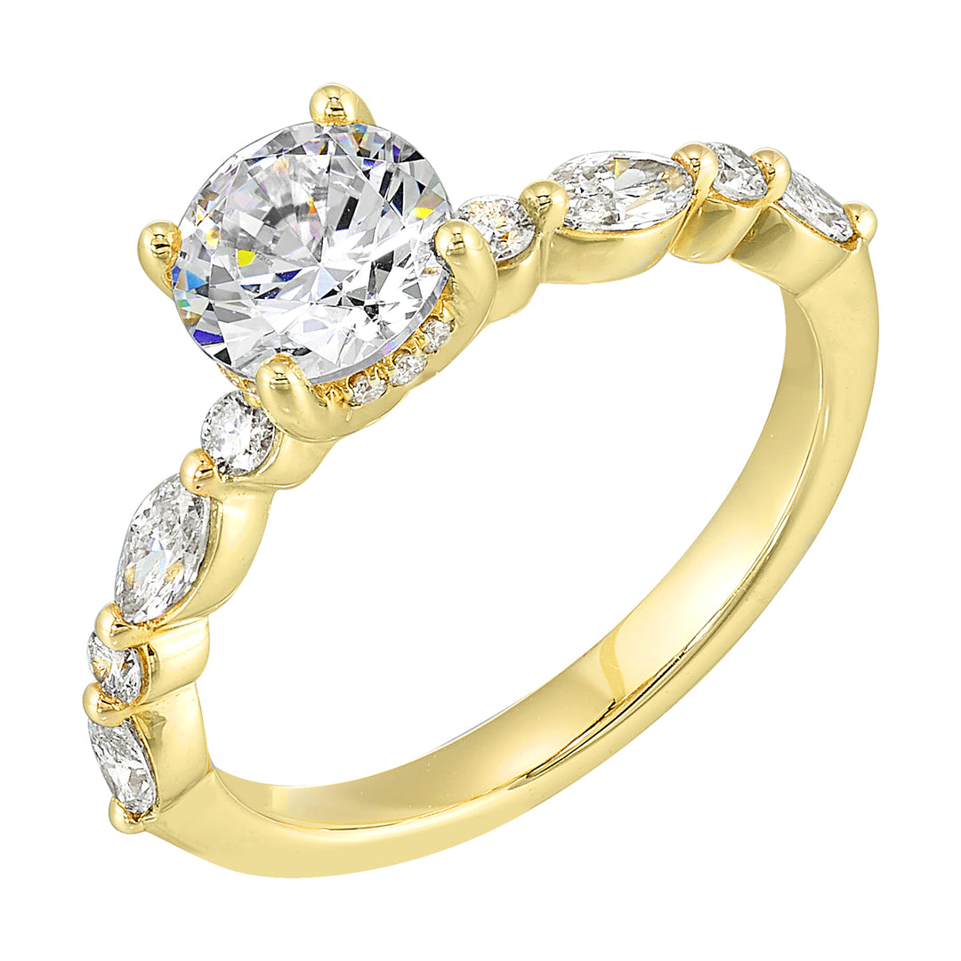 14Kt Yellow Semi Mount 1/2Ctw For 1Ct Round Center