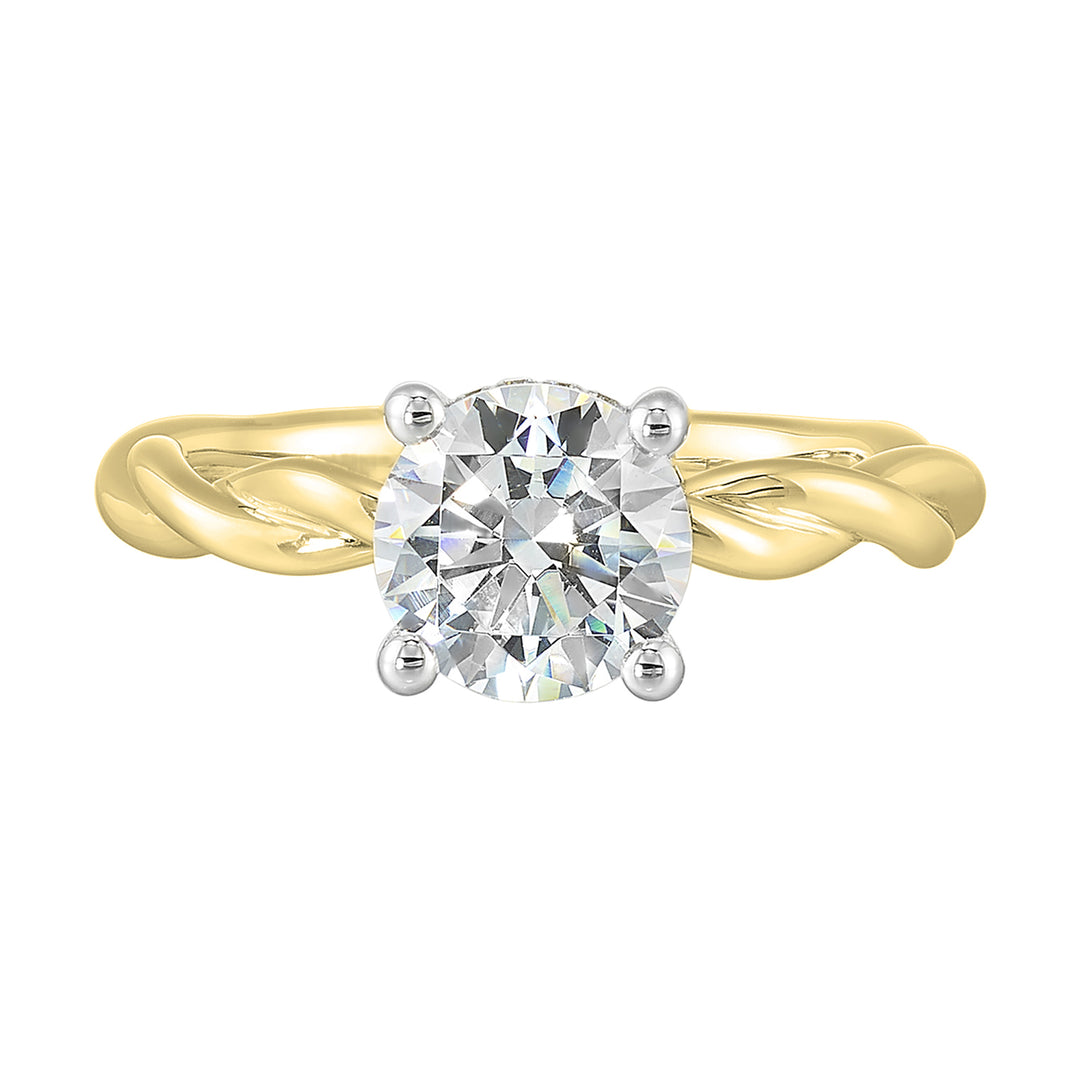 14Kt White Yellow Semi Mount 1/20Ctw For 1 1/2Ct Round Center
