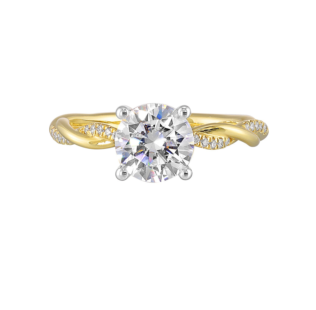 14Kt White Yellow Semi Mount 1/10Ctw For 1 1/2Ctw Round Center