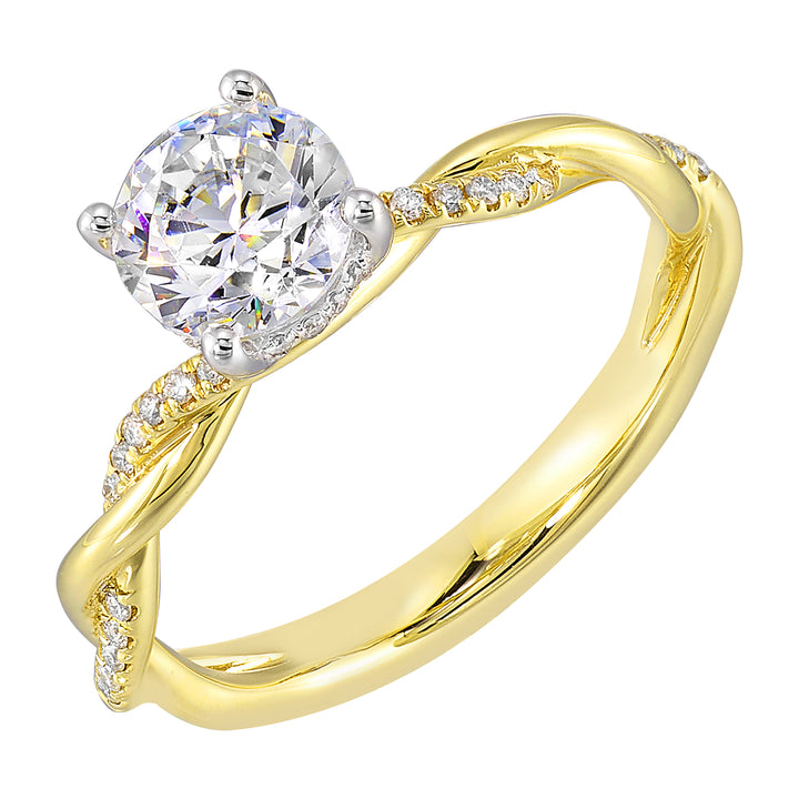 14Kt White Yellow Semi Mount 1/10Ctw For 1 1/2Ctw Round Center