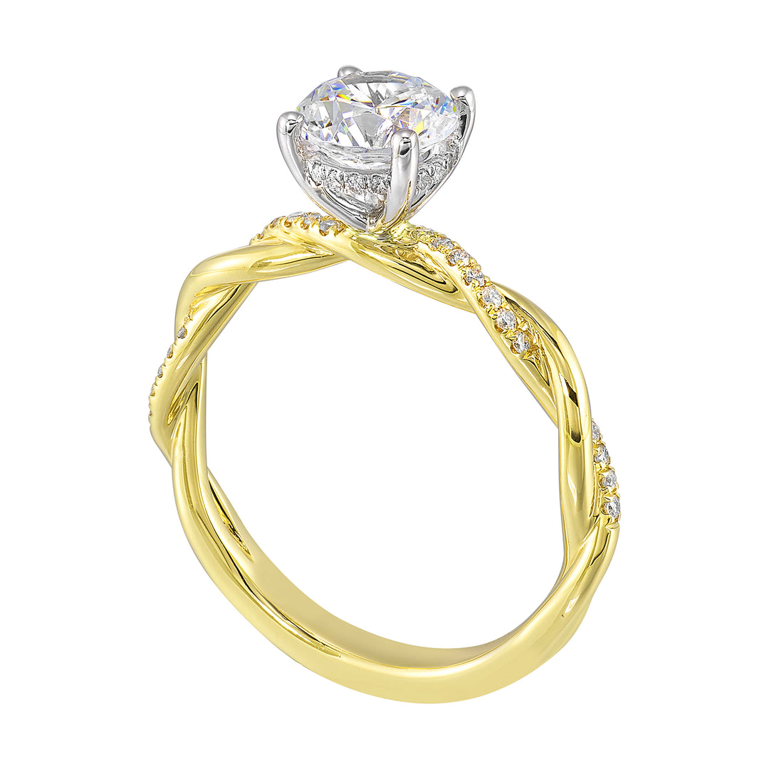 14Kt White Yellow Semi Mount 1/10Ctw For 1 1/2Ctw Round Center