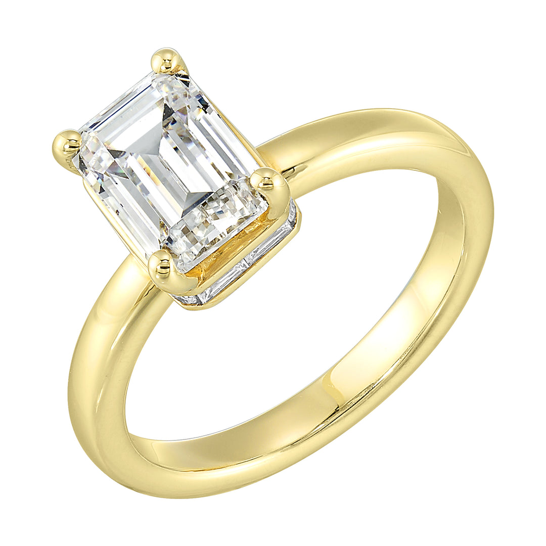 14Kt Yellow Semi Mount 1/4Ctw For 2Ctw Emerald Cut Center