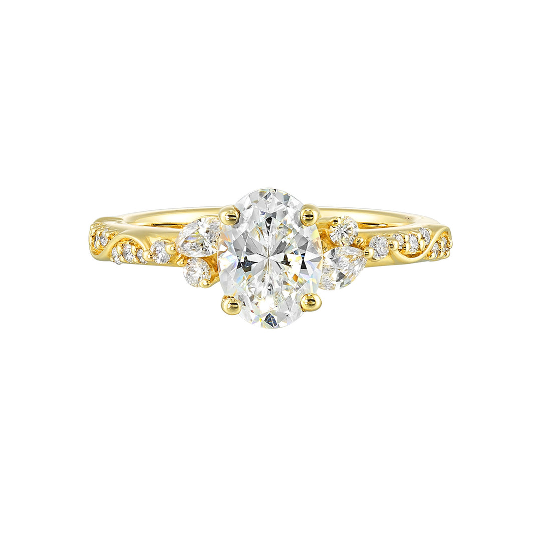 14Kt Yellow Semi Mount 1/4Ctw For 1Ctw Oval Center