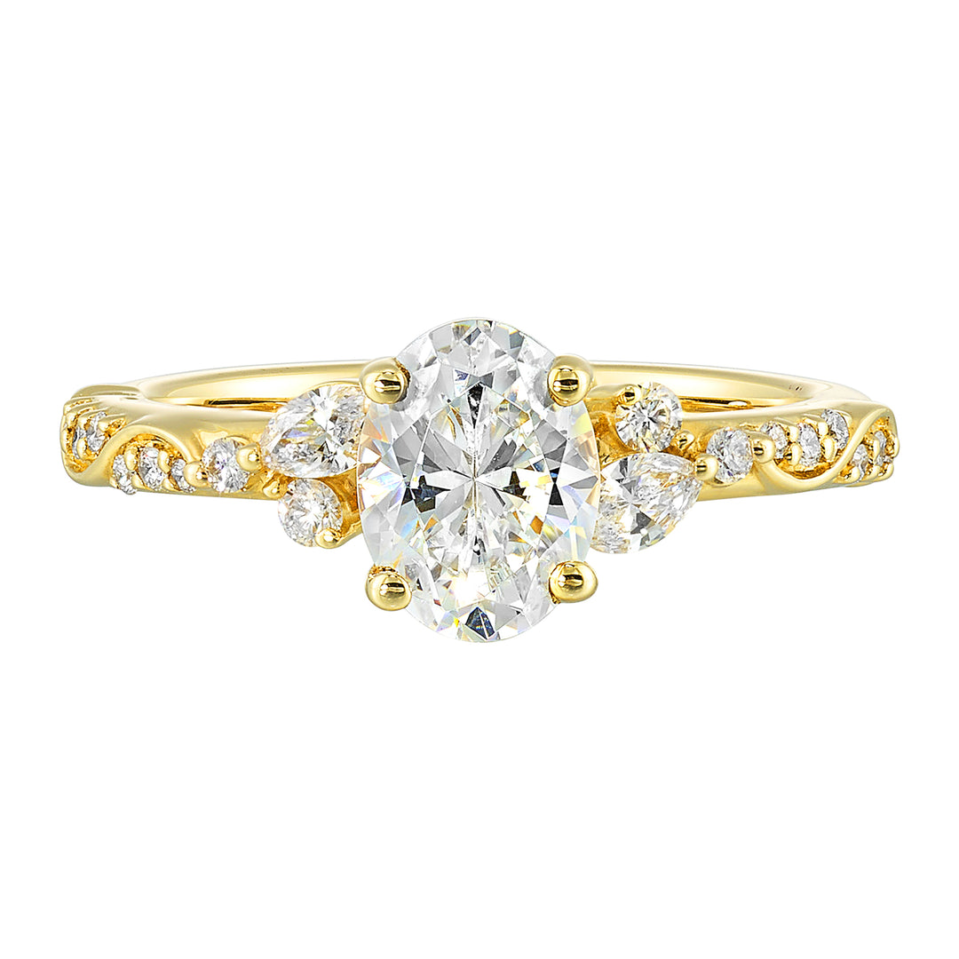 14Kt Yellow Semi Mount 1/4Ctw For 1Ctw Oval Center