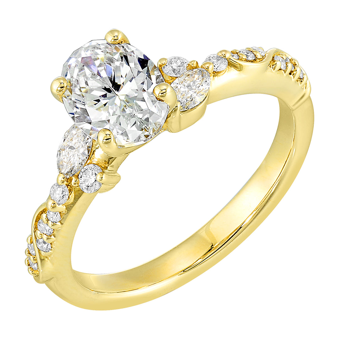 14Kt Yellow Semi Mount 1/4Ctw For 1Ctw Oval Center