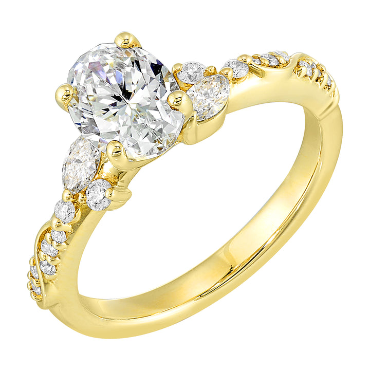 14Kt Yellow Semi Mount 1/4Ctw For 1Ctw Oval Center