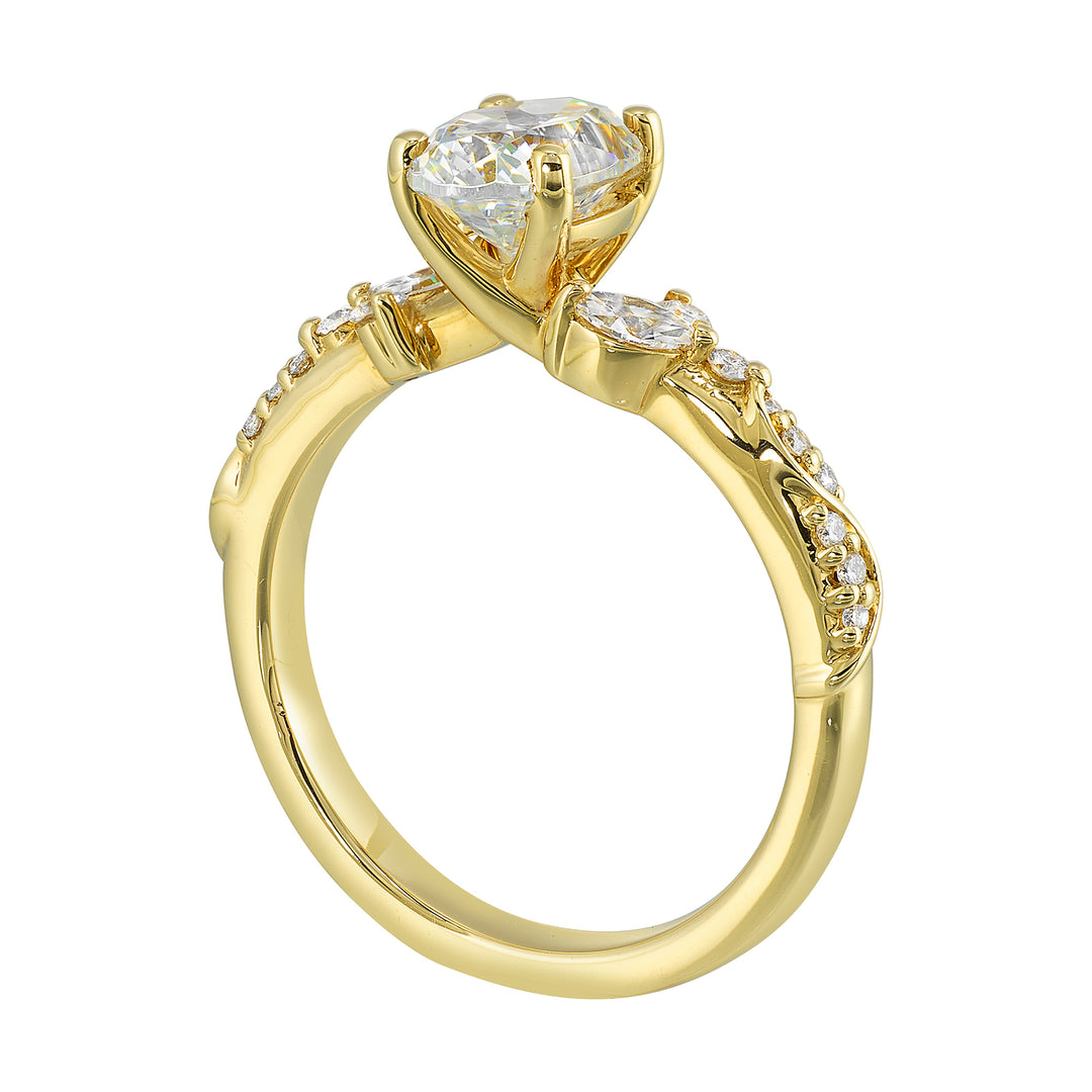 14Kt Yellow Semi Mount 1/4Ctw For 1Ctw Oval Center