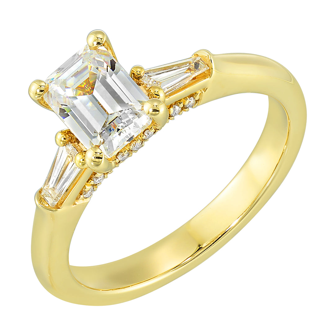 14Kt Yellow Semi Mount 1/3Ctw For 1 1/2Ctw Emerald Cut Center