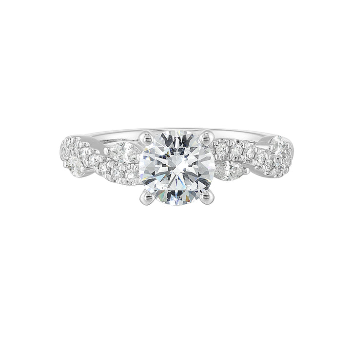 14Kt White Semi Mount 1/3Ctw For 1Ctw Round Center