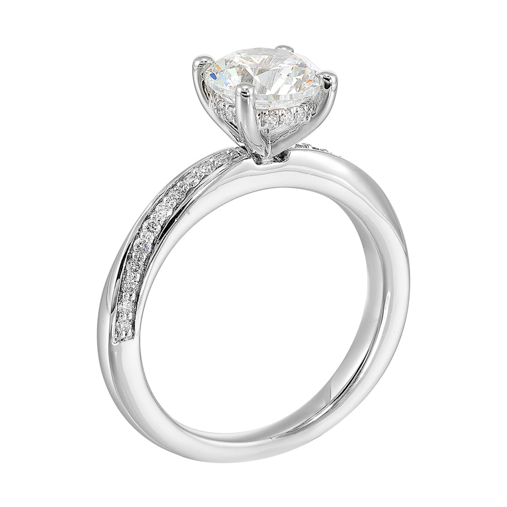 14Kt White Semi Mount 1/6Ctw For 1 1/2Ctw Round Center