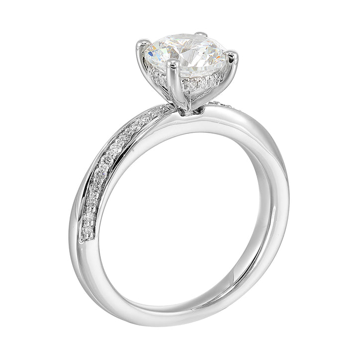 14Kt White Semi Mount 1/6Ctw For 1 1/2Ctw Round Center