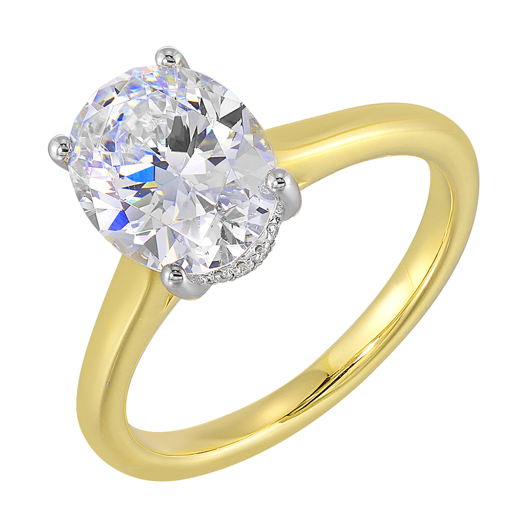 14Kt White Yellow Semi Mount 1/15Ctw For 2Ct Oval Center
