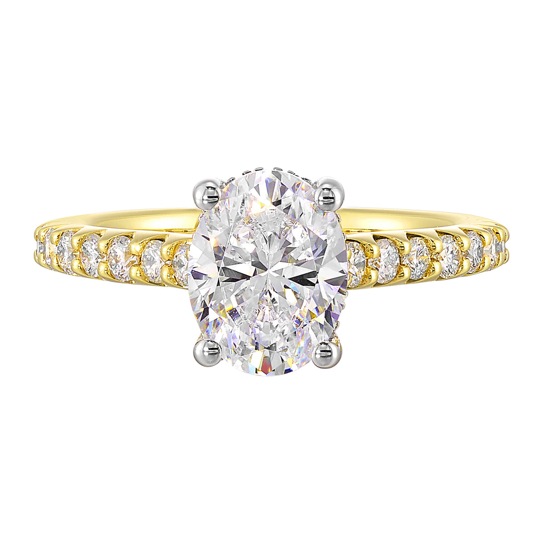 14Kt White Yellow Semi Mount 1/2Ctw For 2Ct Oval Center