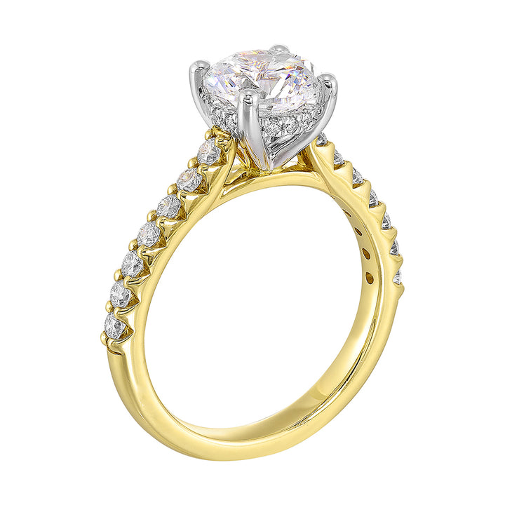 14Kt White Yellow Semi Mount 1/3Ctw For 1Ct Round Center