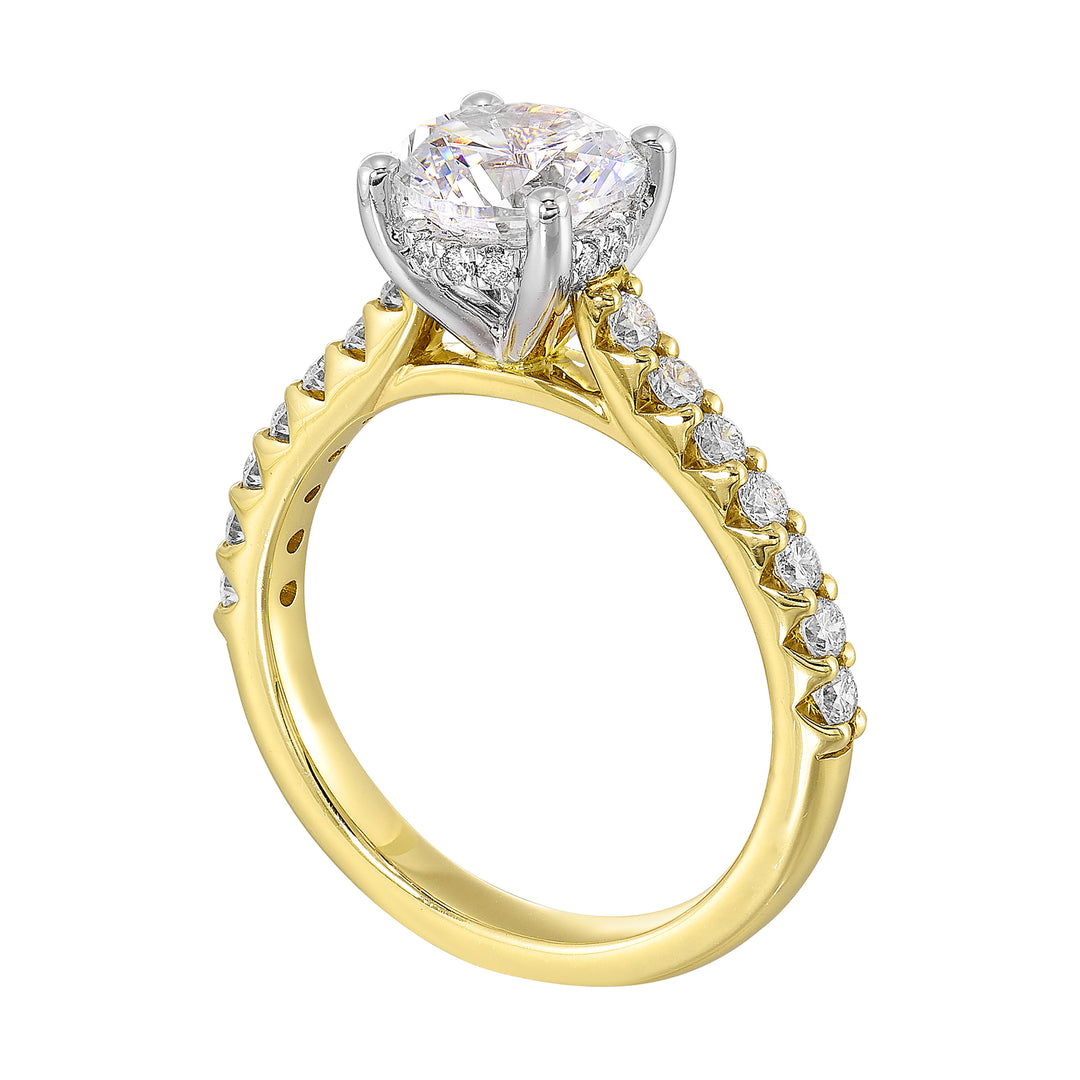 14Kt White Yellow Semi Mount 1/2Ctw For 1 1/2Ct Round Center