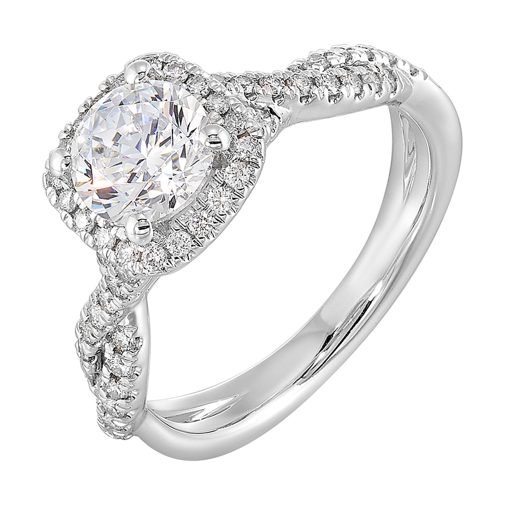 14Kt White Semi Mount 1/3Ctw For 1Ct Round Center