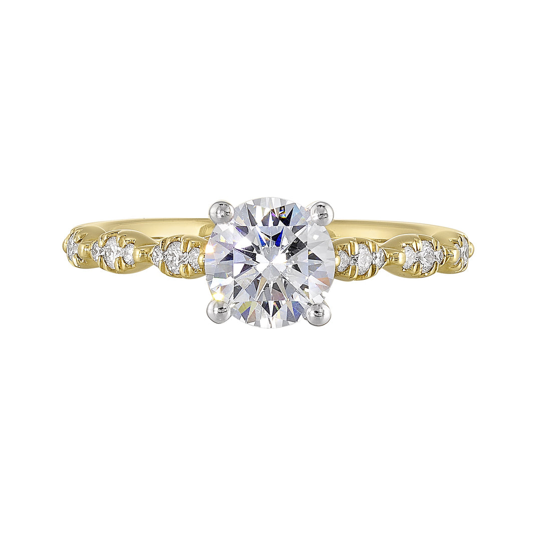 14Kt White Yellow Semi Mount 1/6Ctw For 1Ct Round Center