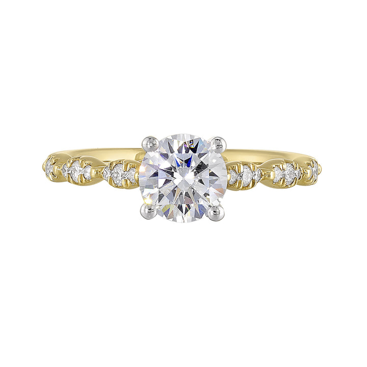 14Kt White Yellow Semi Mount 1/6Ctw For 1Ct Round Center