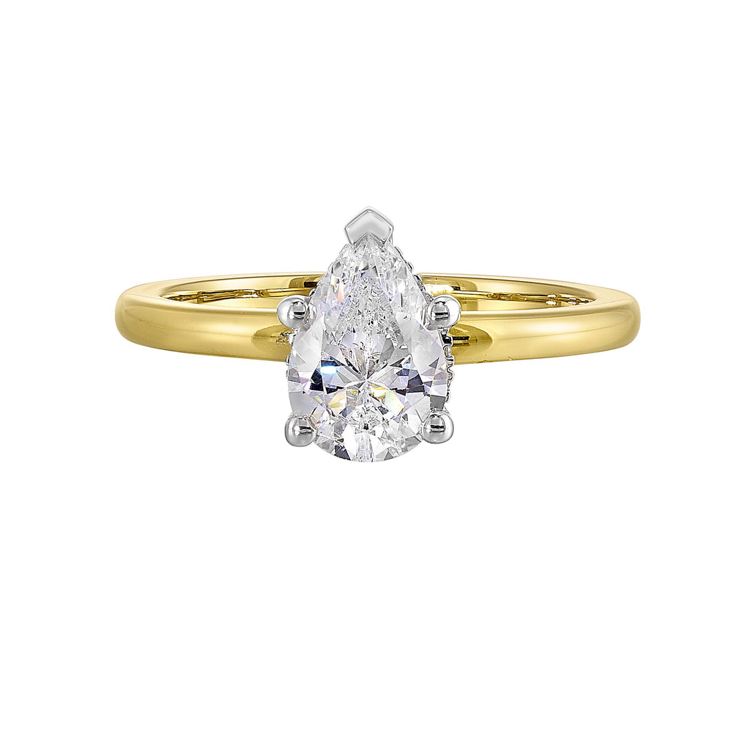 14Kt White Yellow Semi Mount 1/20Ctw For 1 1/2Ct Pear Center
