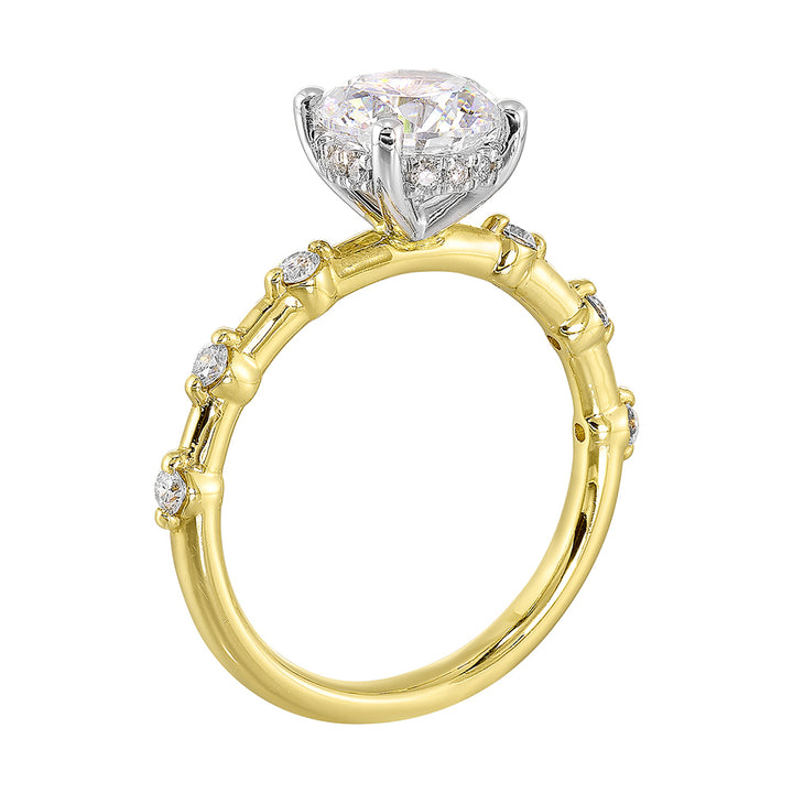 14Kt White Yellow Semi Mount 1/4Ctw For 1Ct Round Center