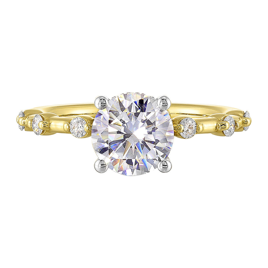 14Kt White Yellow Semi Mount 1/4Ctw For 1 1/2Ct Round Center
