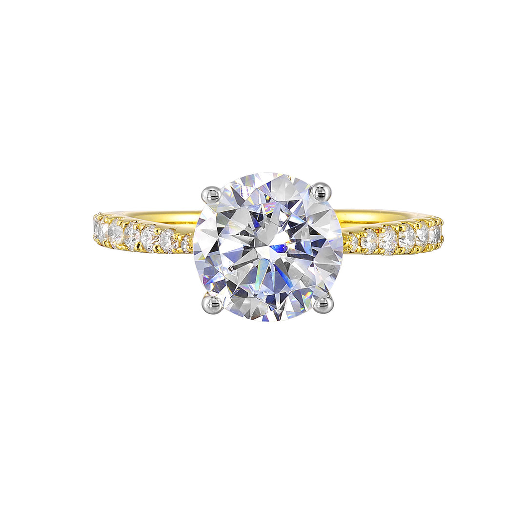 14Kt White Yellow Semi Mount 1/4Ctw For 2Ct Round Center