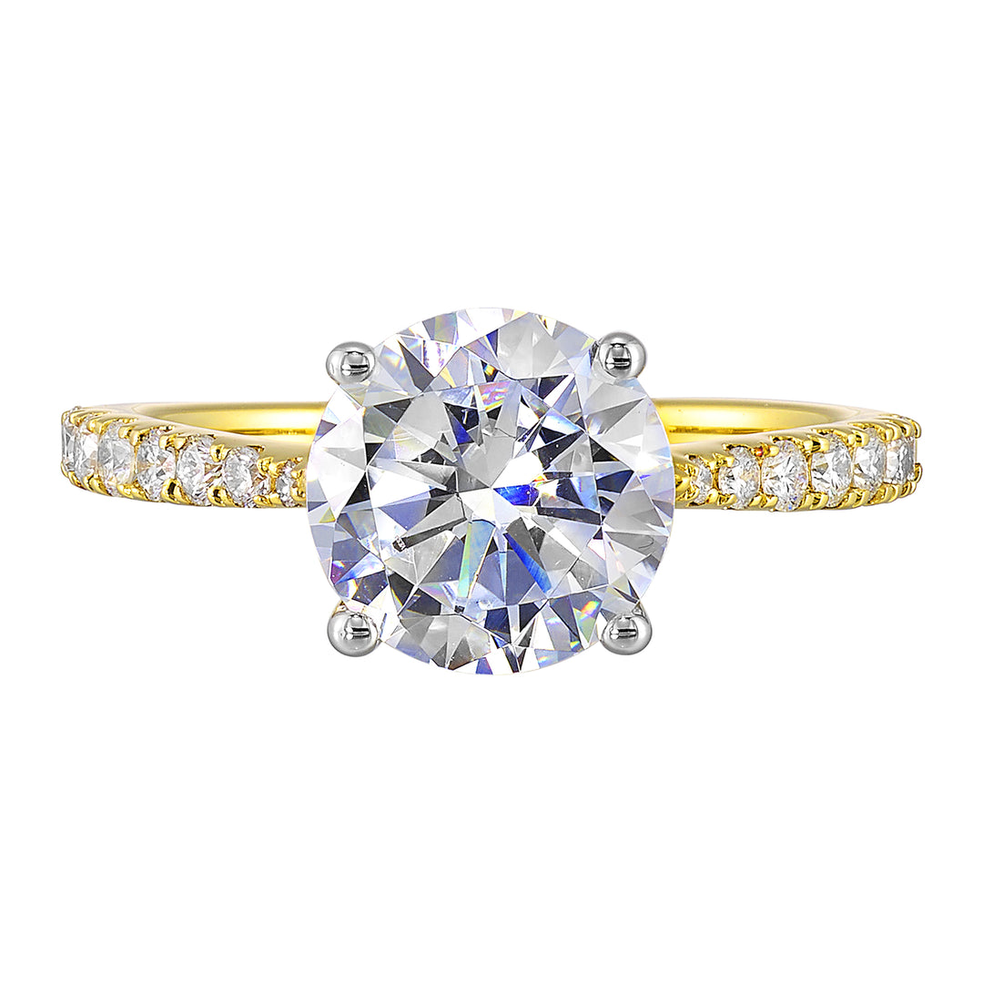 14Kt White Yellow Semi Mount 1/4Ctw For 2Ct Round Center