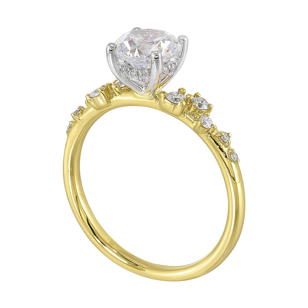 14Kt White Yellow Semi Mount 1/5Ctw For 1Ct Round Center