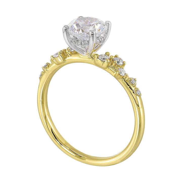 14Kt White Yellow Semi Mount 1/5Ctw For 1Ct Round Center