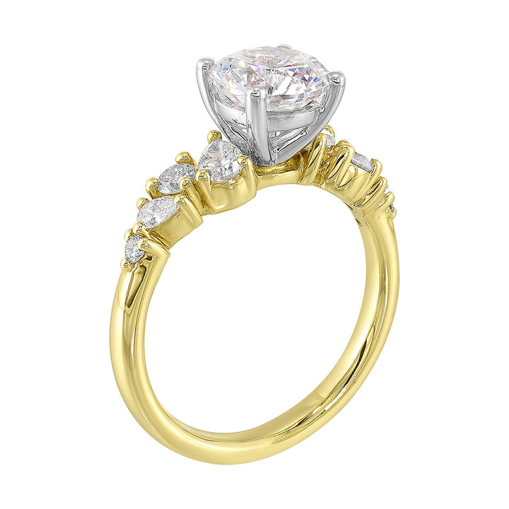 14Kt White Yellow Semi Mount 1/2Ctw For 1Ct Round Center