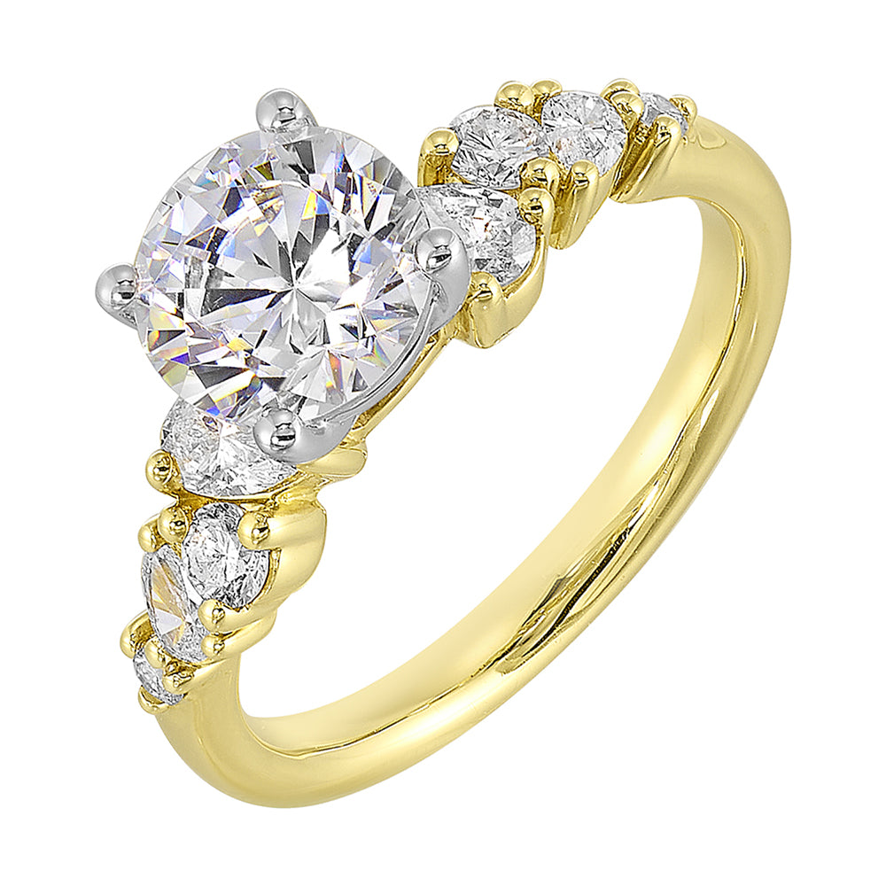 14Kt White Yellow Semi Mount 1/2Ctw For 1Ct Round Center