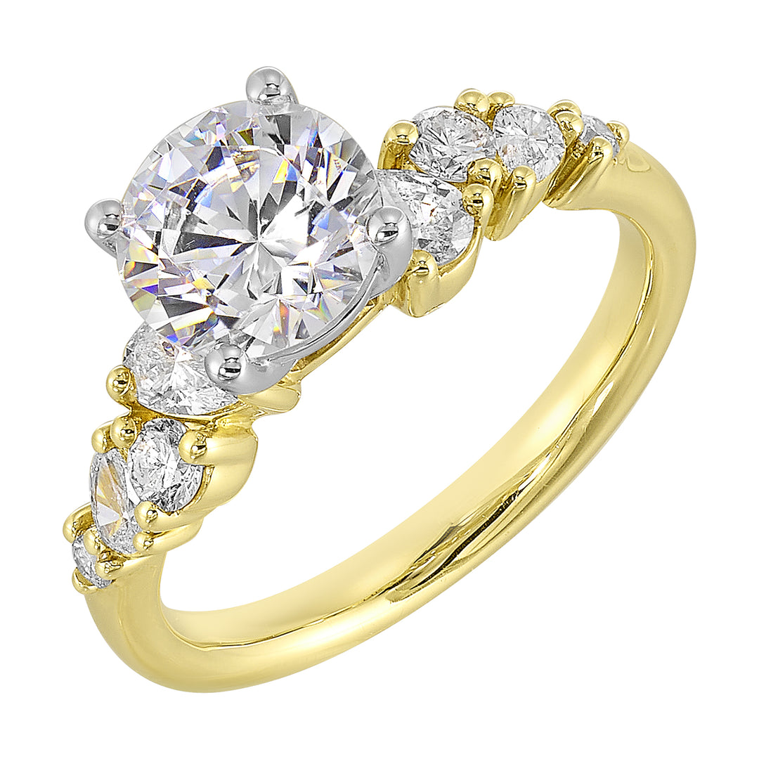 14Kt White Yellow Semi Mount 1/2Ctw For 1 1/2Ct Round Center