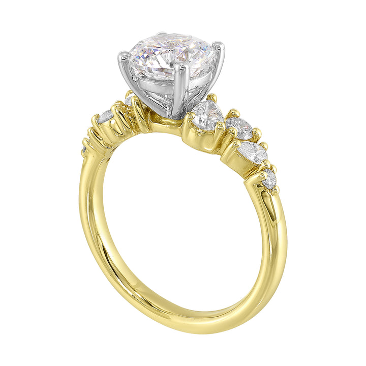 14Kt White Yellow Semi Mount 1/2Ctw For 1 1/2Ct Round Center