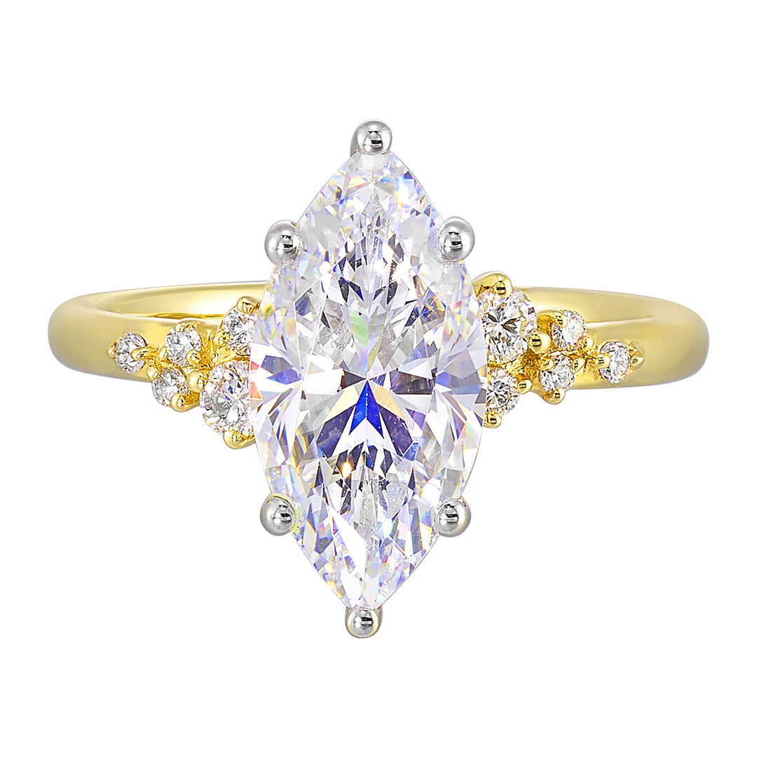 14Kt White Yellow Semi Mount 1/6Ctw For 1 1/2Ct Marquise Center