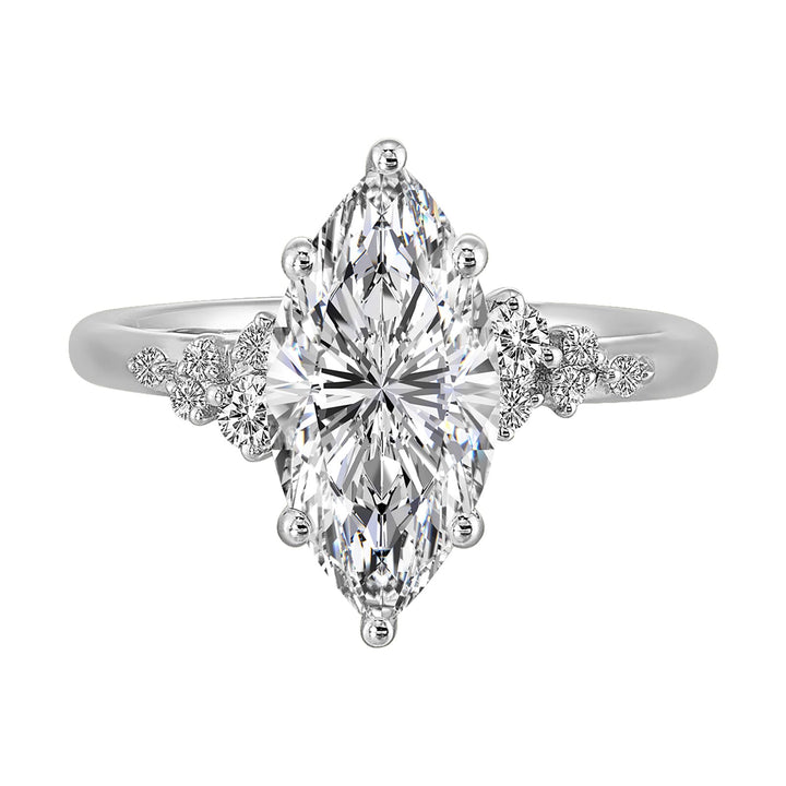 14Kt White Semi Mount 1/6Ctw For 2Ct Maquise Center