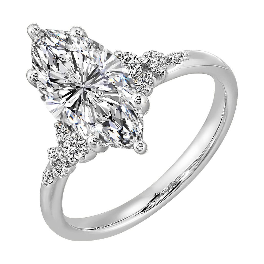 14Kt White Semi Mount 1/6Ctw For 2Ct Maquise Center