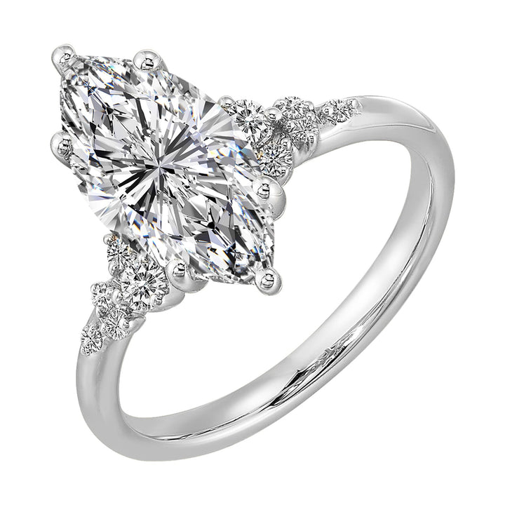 14Kt White Semi Mount 1/6Ctw For 2Ct Maquise Center