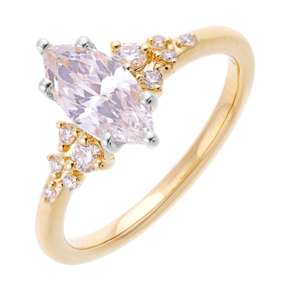 14Kt White Yellow Semi Mount 1/6Ctw For 2Ct Marquise Center