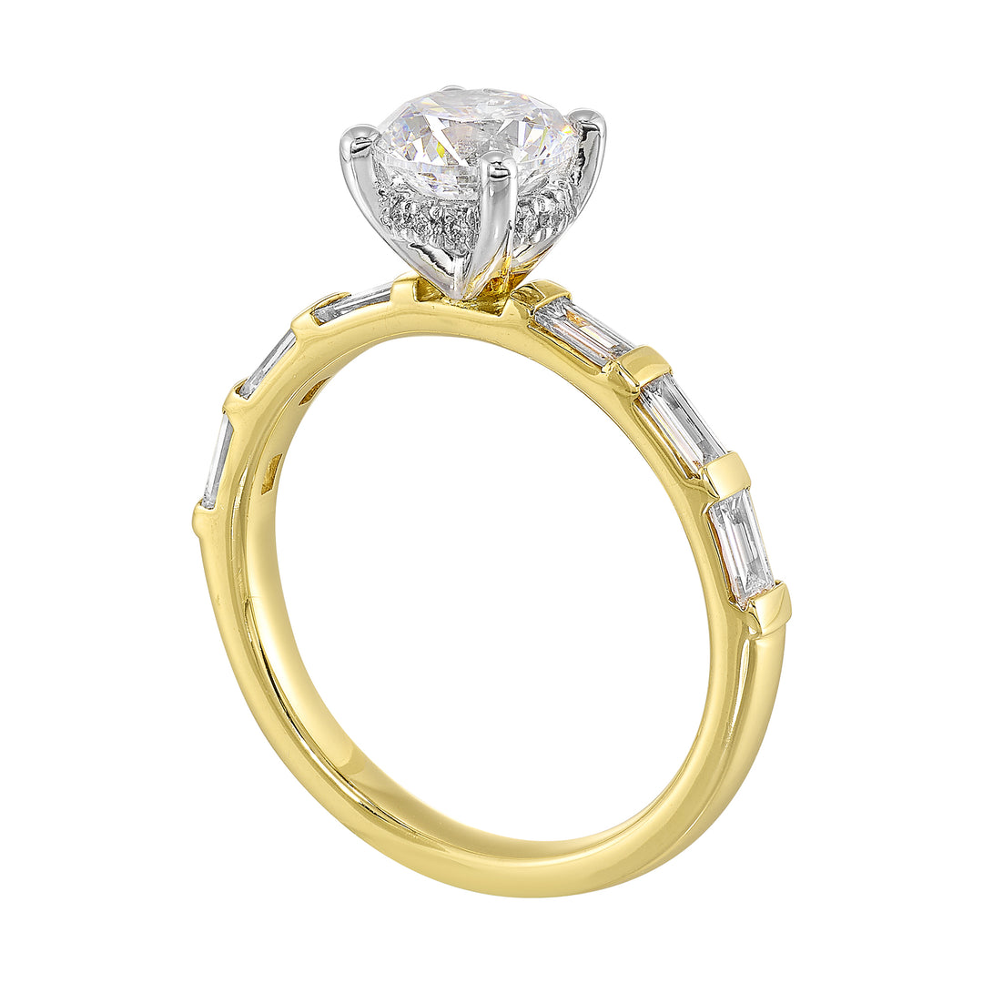 14Kt White Yellow Semi Mount 1/2Ctw For 1Ct Round Center