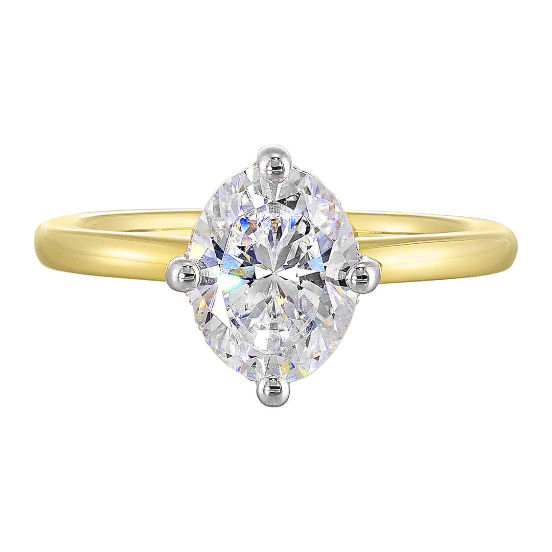14Kt White Yellow Semi Mount 1/20Ctw For 2Ct Oval Center
