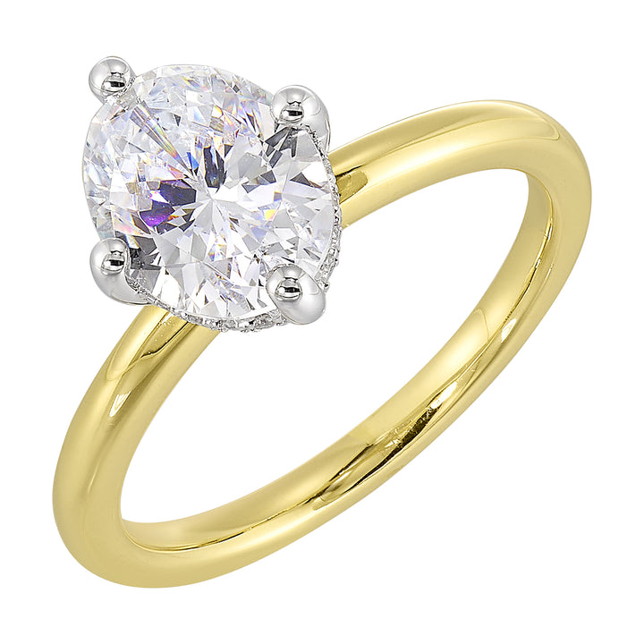 14Kt White Yellow Semi Mount 1/20Ctw For 2Ct Oval Center