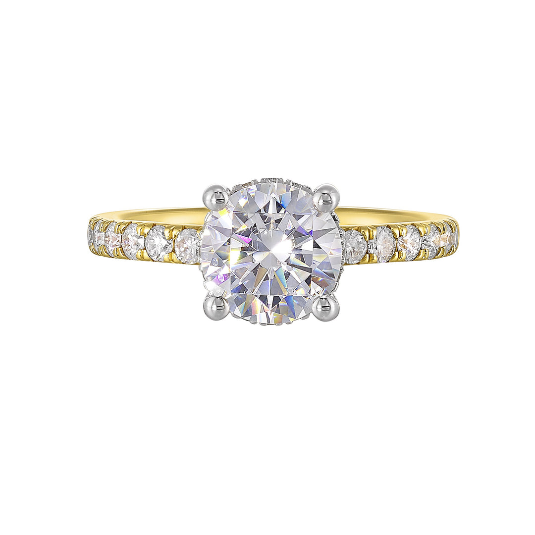 14Kt White Yellow Semi Mount 3/8Ctw For 1 1/2Ct Round Center