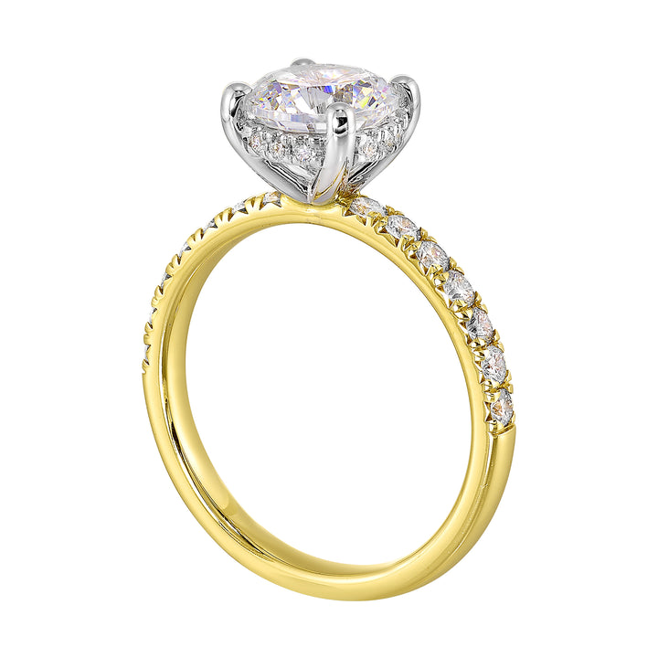 14Kt White Yellow Semi Mount 3/8Ctw For 1 1/2Ct Round Center