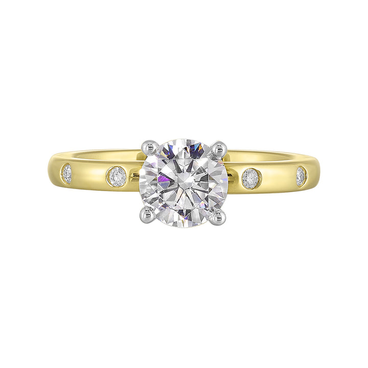 14Kt White Yellow Semi Mount 1/20Ctw For 1Ct Round Center