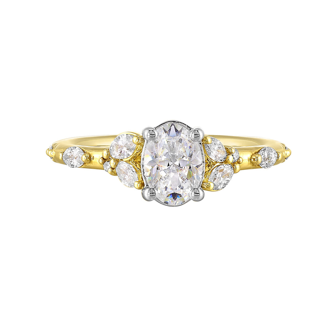 14Kt White Yellow Semi Mount 1/3Ctw For 1Ct Oval Center