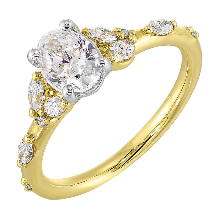 14Kt White Yellow Semi Mount 1/3Ctw For 1Ct Oval Center