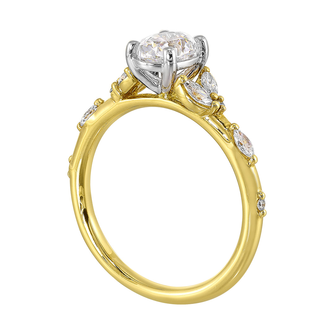 14Kt White Yellow Semi Mount 1/3Ctw For 1Ct Oval Center